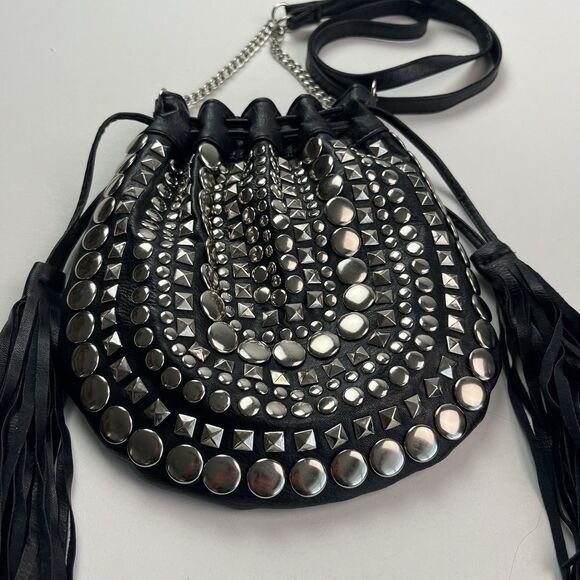 Studded Tassel Crossbody Bag Faux Leather Boho Indie Western Grunge Festival - Picture 2 of 11